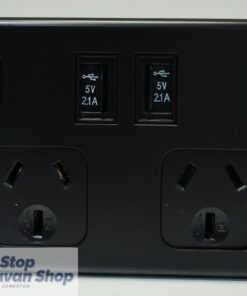 DOUBLE POLE DUAL 240V POWER POINT WITH USB CHARGING - BLACK - 4160B