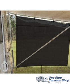 BLACK CARAVAN PRIVACY END 2.1M (H) X 1.8M (L) WITH ROPES AND PEGS
